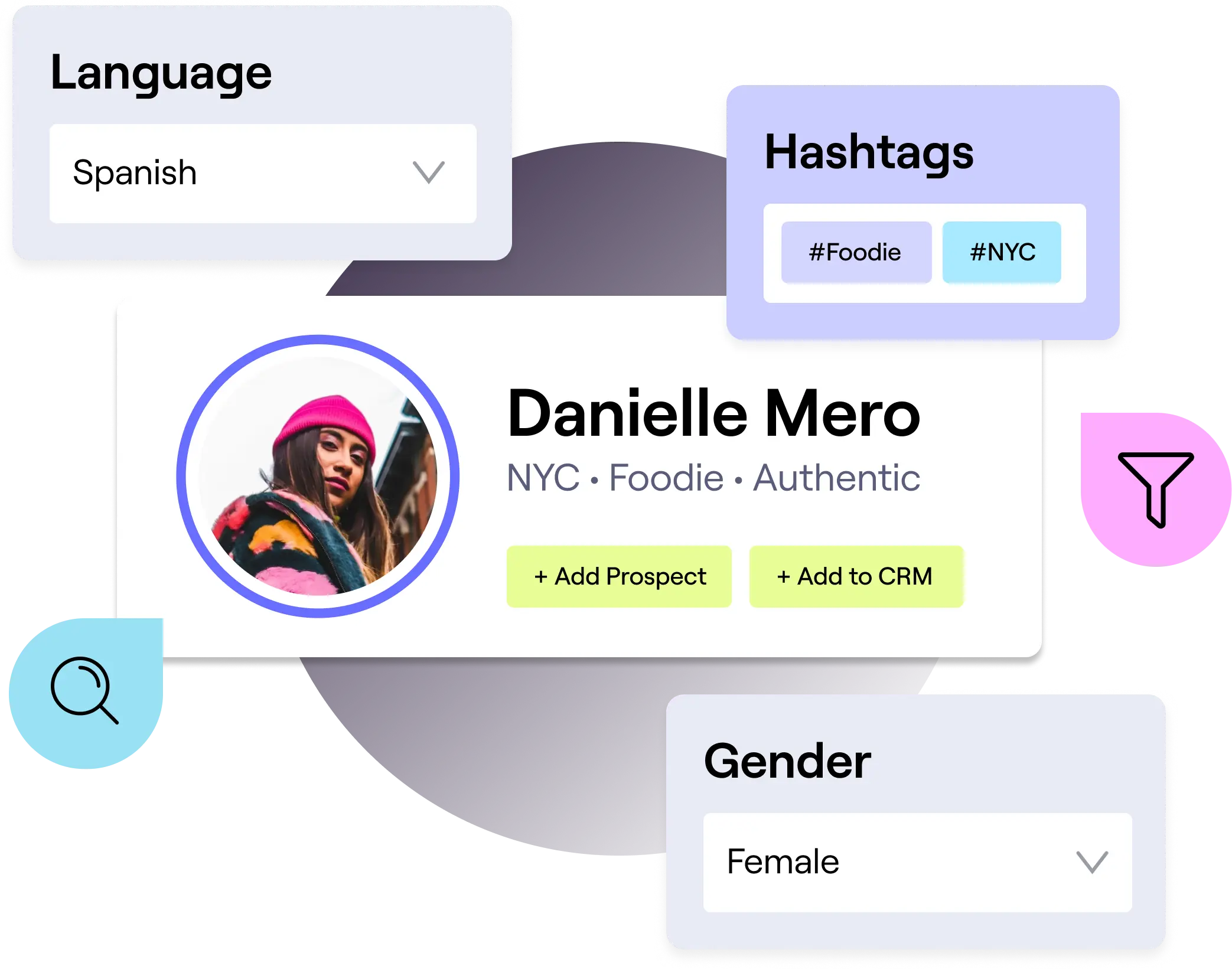 Stylized images of GRIN's influencer discovery platform