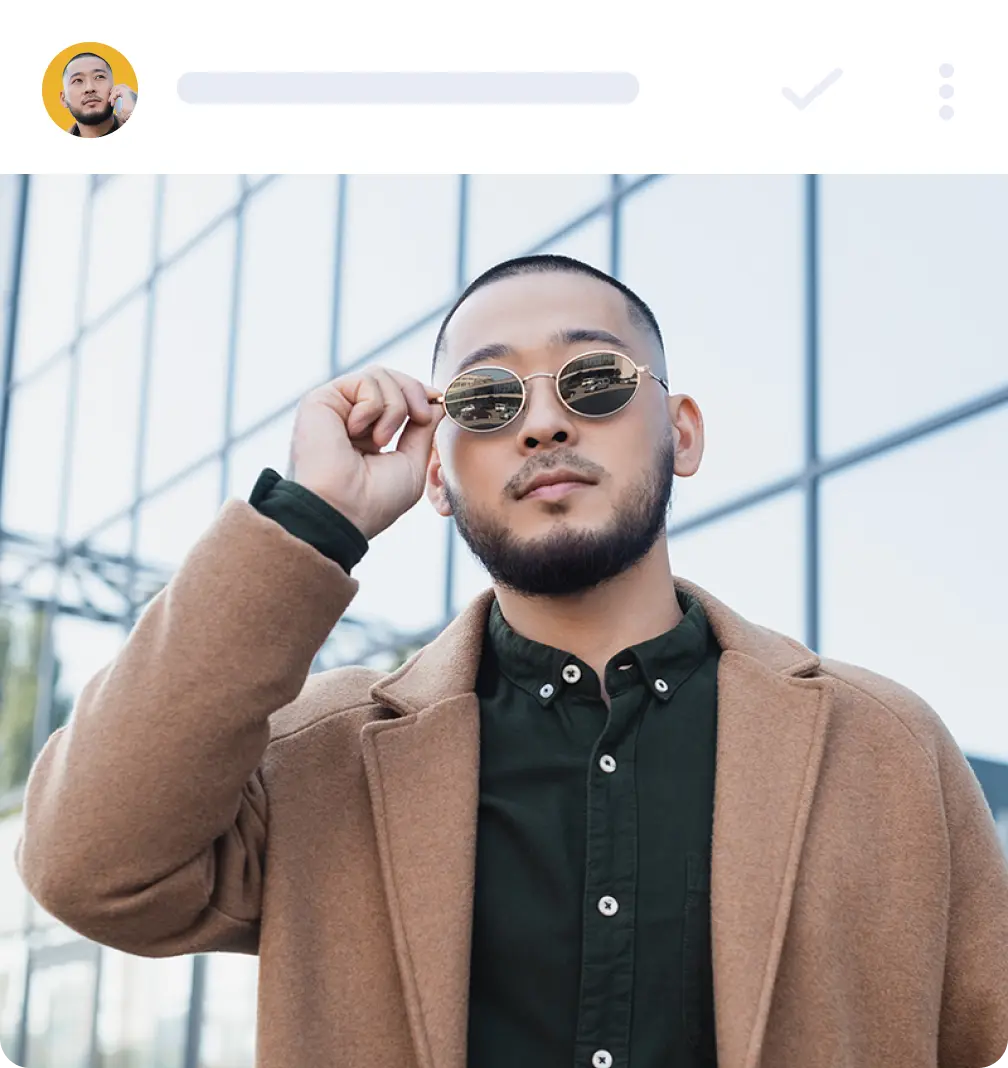 Stylized image of a content creator next to icons